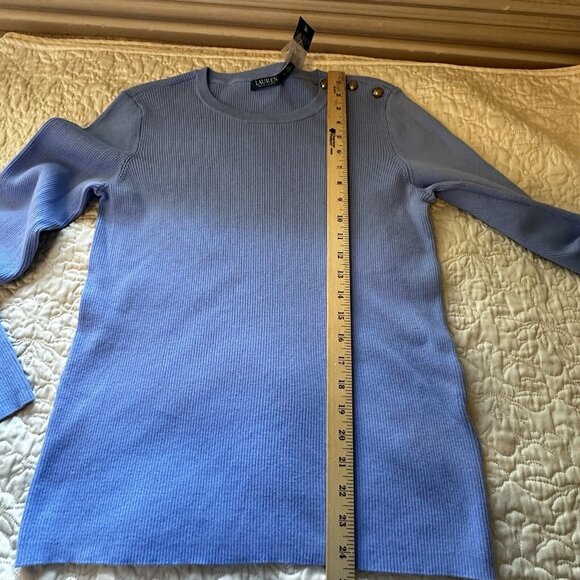 NWT Lauren Ralph Lauren Sweater Sz L Light Blue Ribbed Knit Gold Tone Button - Picture 12 of 12